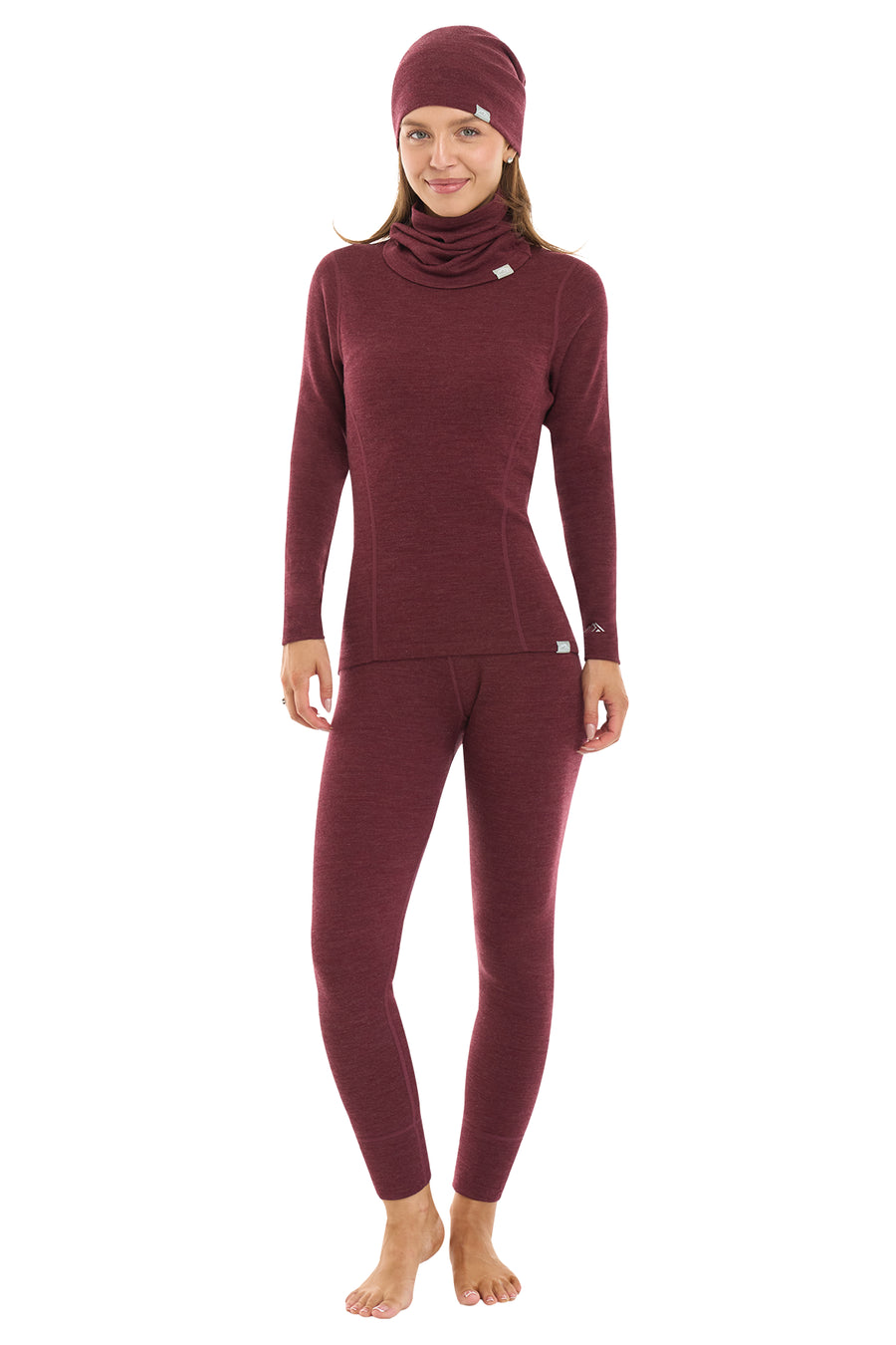 Women's Burgundy Merino Wool Set 250 + Beanie & Gaiter