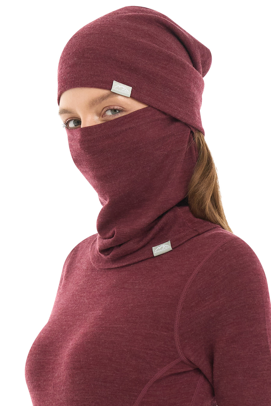 Women's Burgundy Merino Wool Set 250 + Beanie & Gaiter