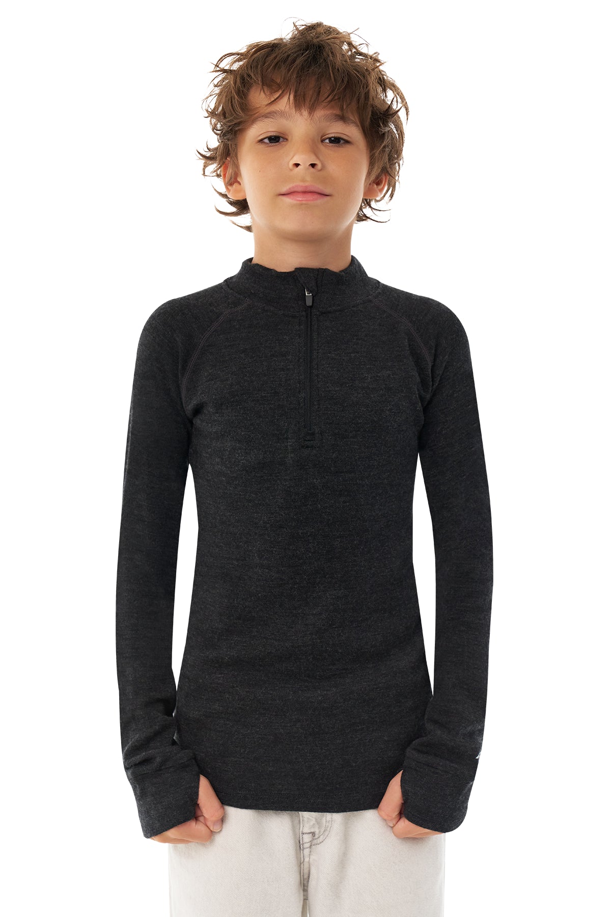 Kids' Merino Half Zip Long Sleeve 250 Charcoal Grey — view 5