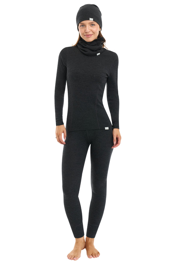 Women's Charcoal Grey Merino Wool Set 250 + Beanie & Gaiter