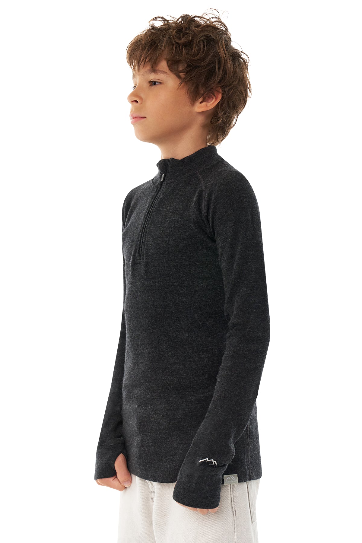 Kids' Merino Half Zip Long Sleeve 250 Charcoal Grey — view 7