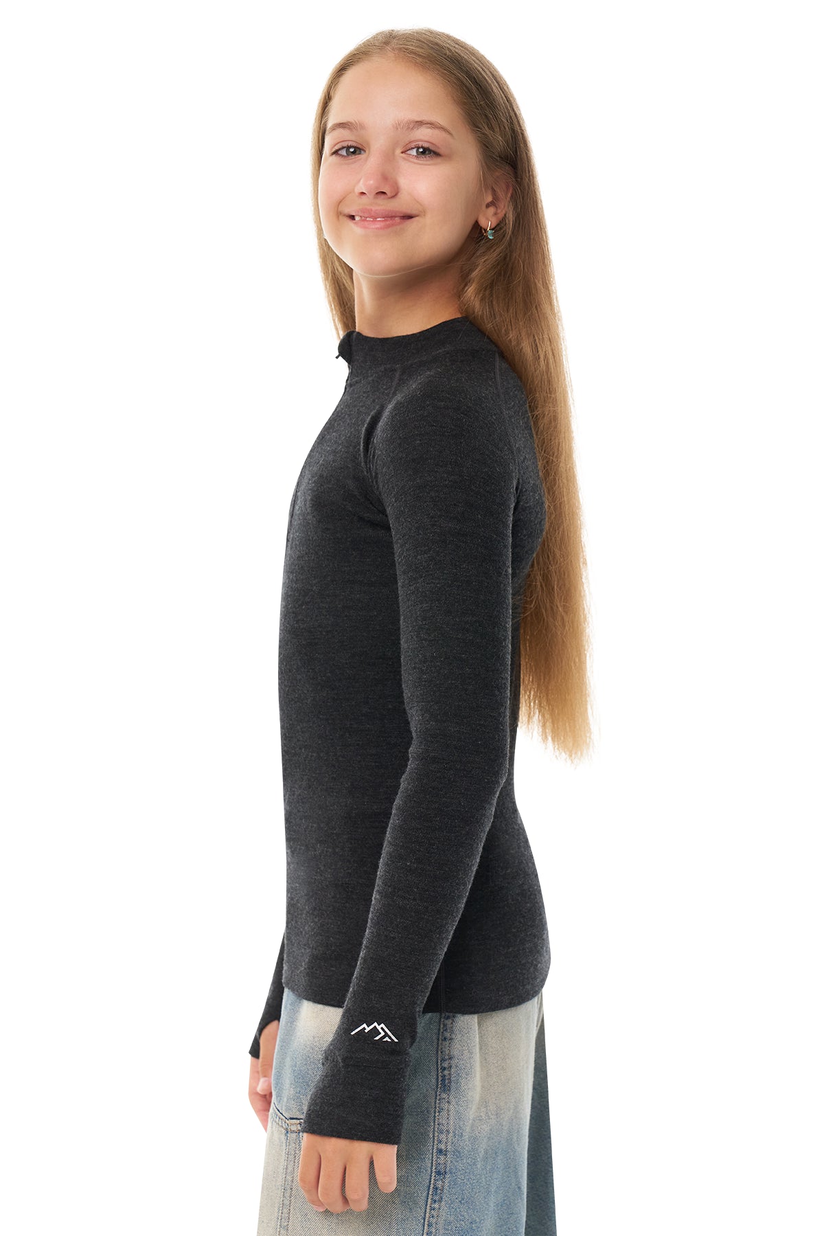 Kids' Merino Half Zip Long Sleeve 250 Charcoal Grey — view 3