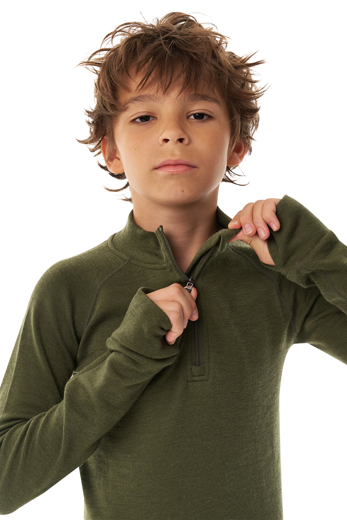 Kids' Merino Half Zip Long Sleeve 250 Dark Olive — view 8