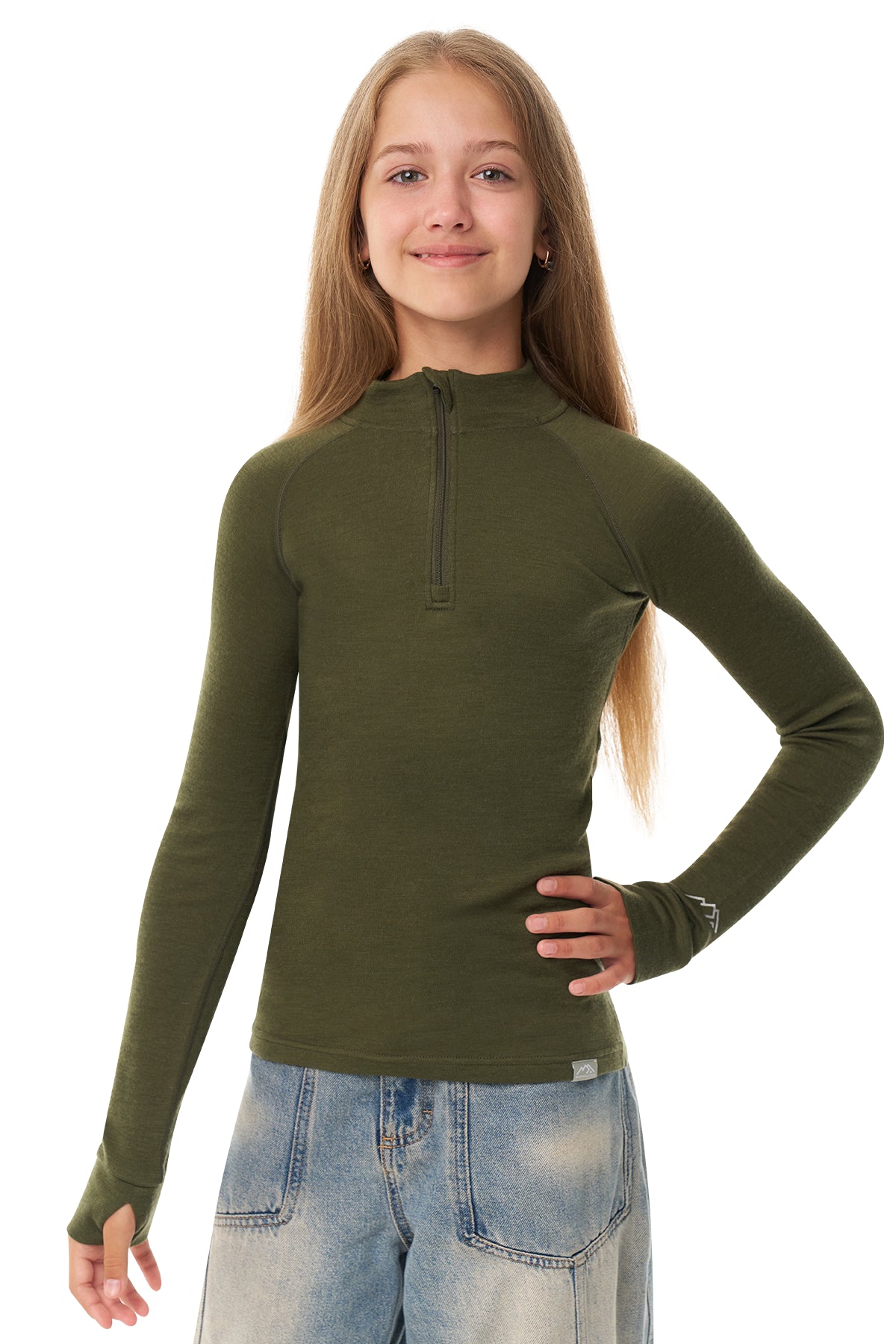 Kids' Merino Half Zip Long Sleeve 250 Dark Olive