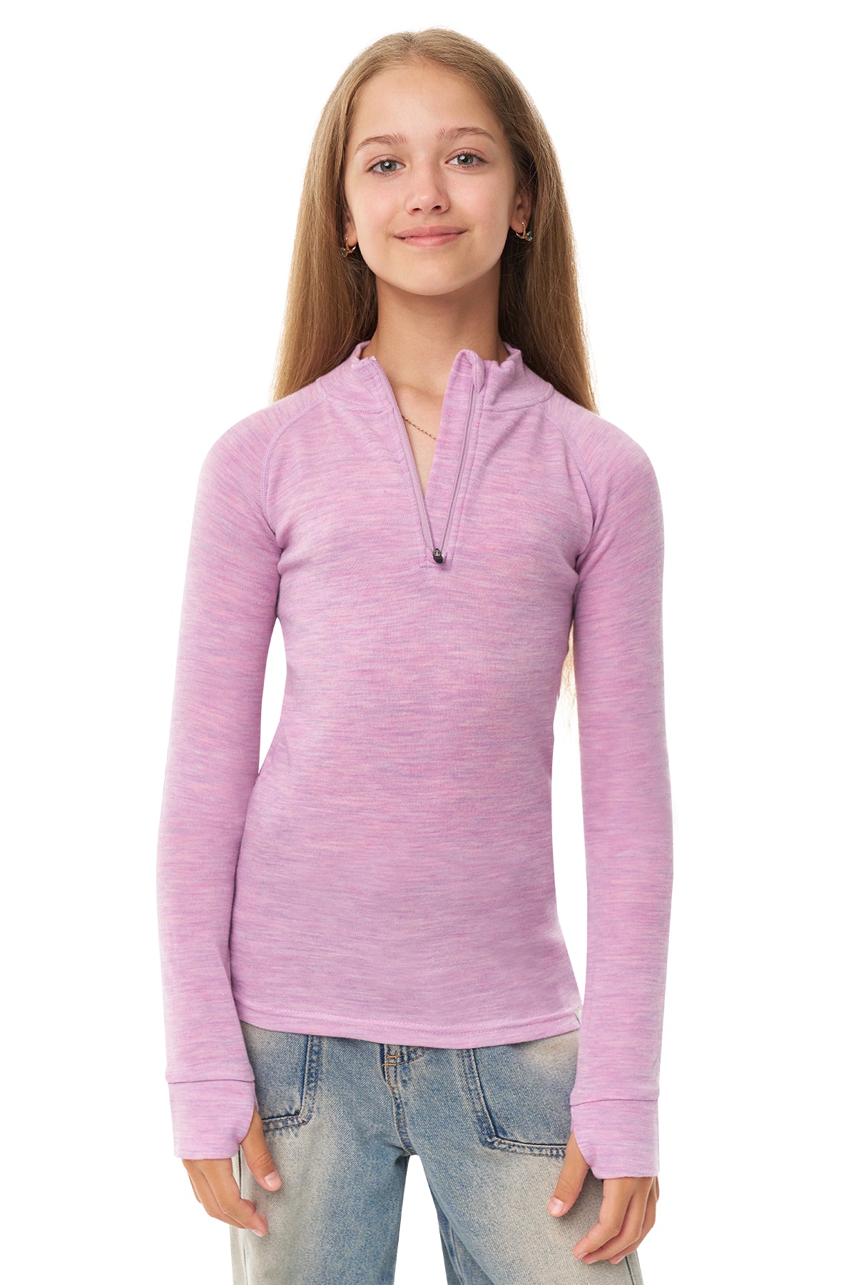 Kids' Merino Half Zip Long Sleeve 250 Heather Lilac