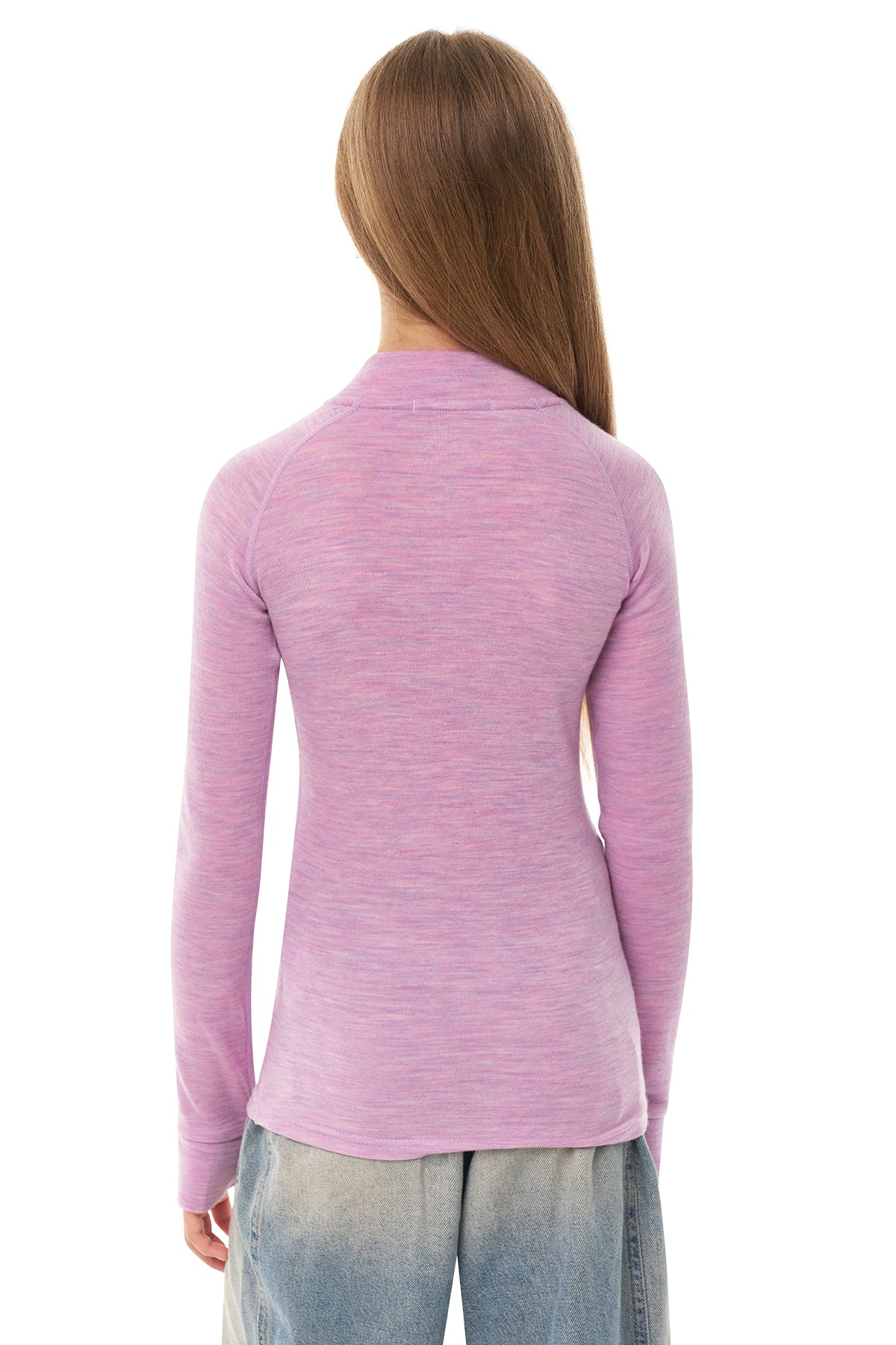 Kids' Merino Half Zip Long Sleeve 250 Heather Lilac — view 2