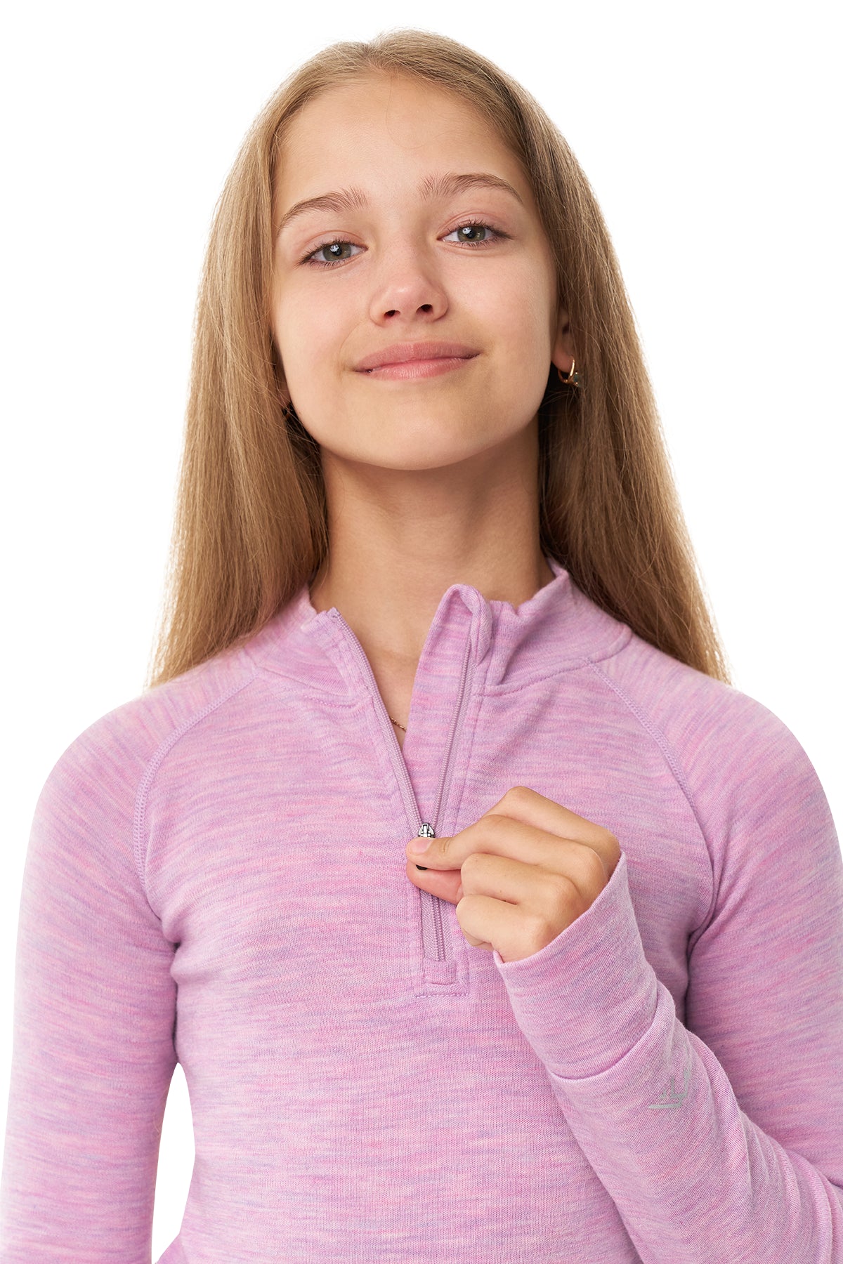 Kids' Merino Half Zip Long Sleeve 250 Heather Lilac — view 4