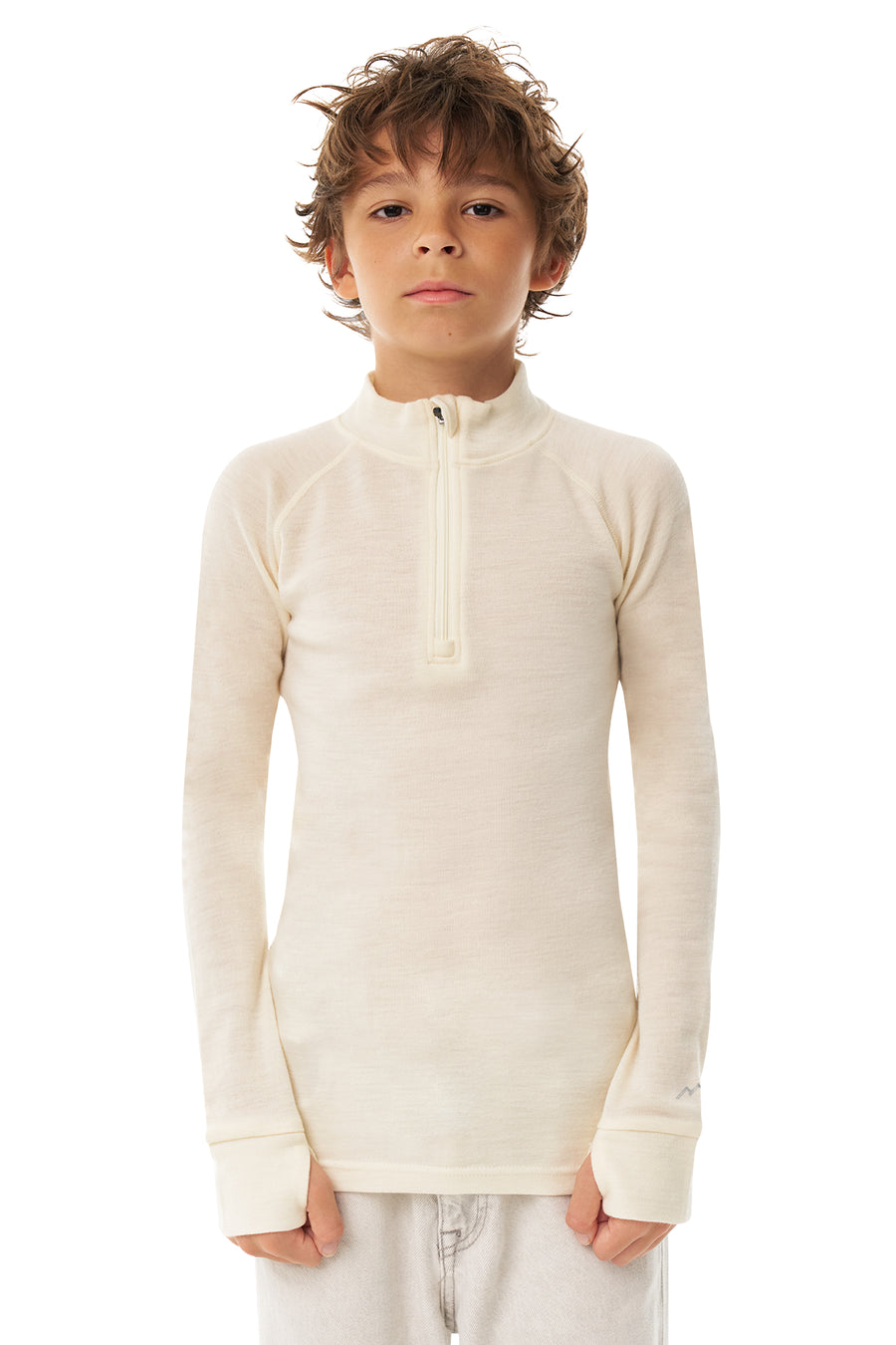 Kids' Merino Half Zip Long Sleeve 250 Natural White — view 5