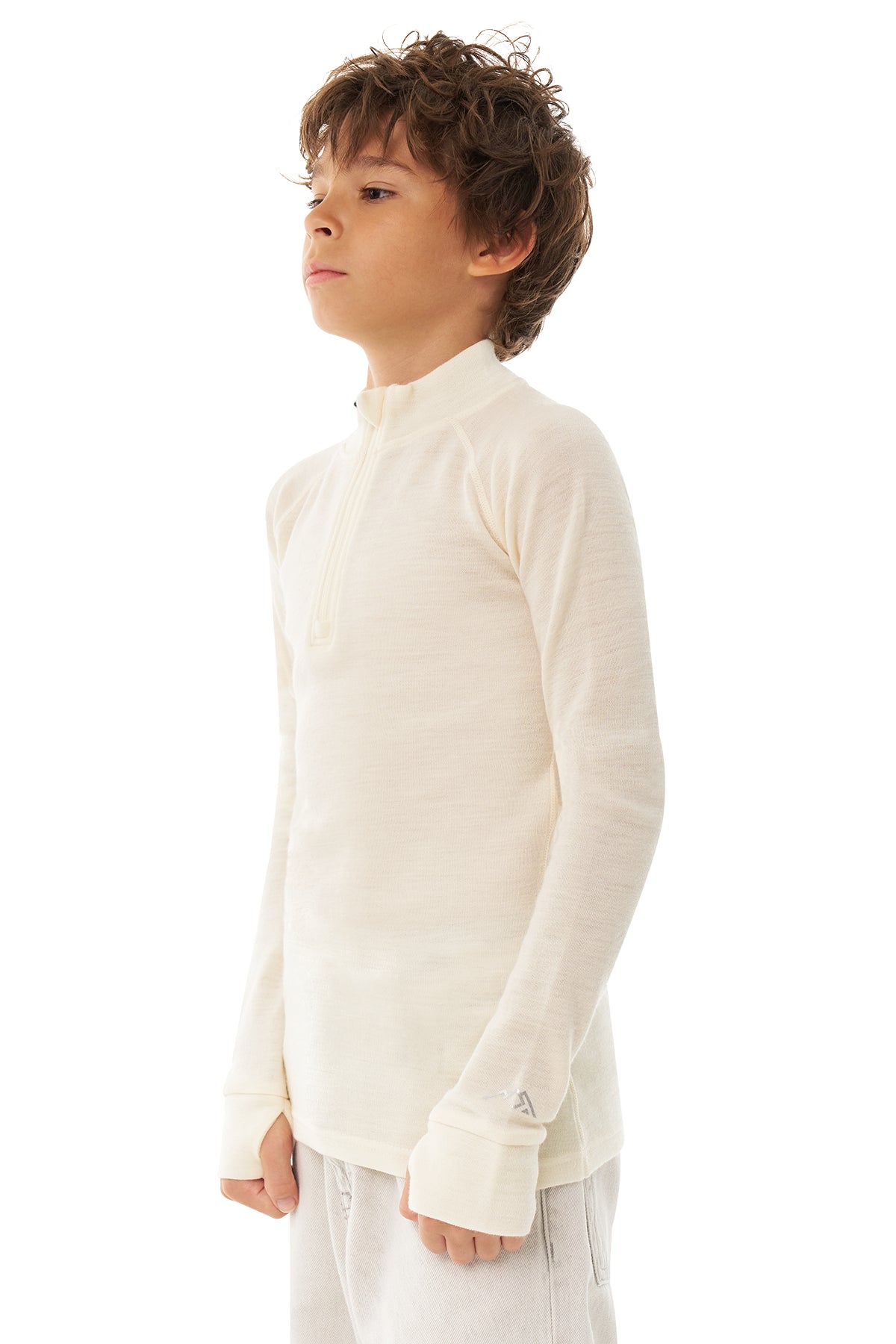 Kids' Merino Half Zip Long Sleeve 250 Natural White — view 7