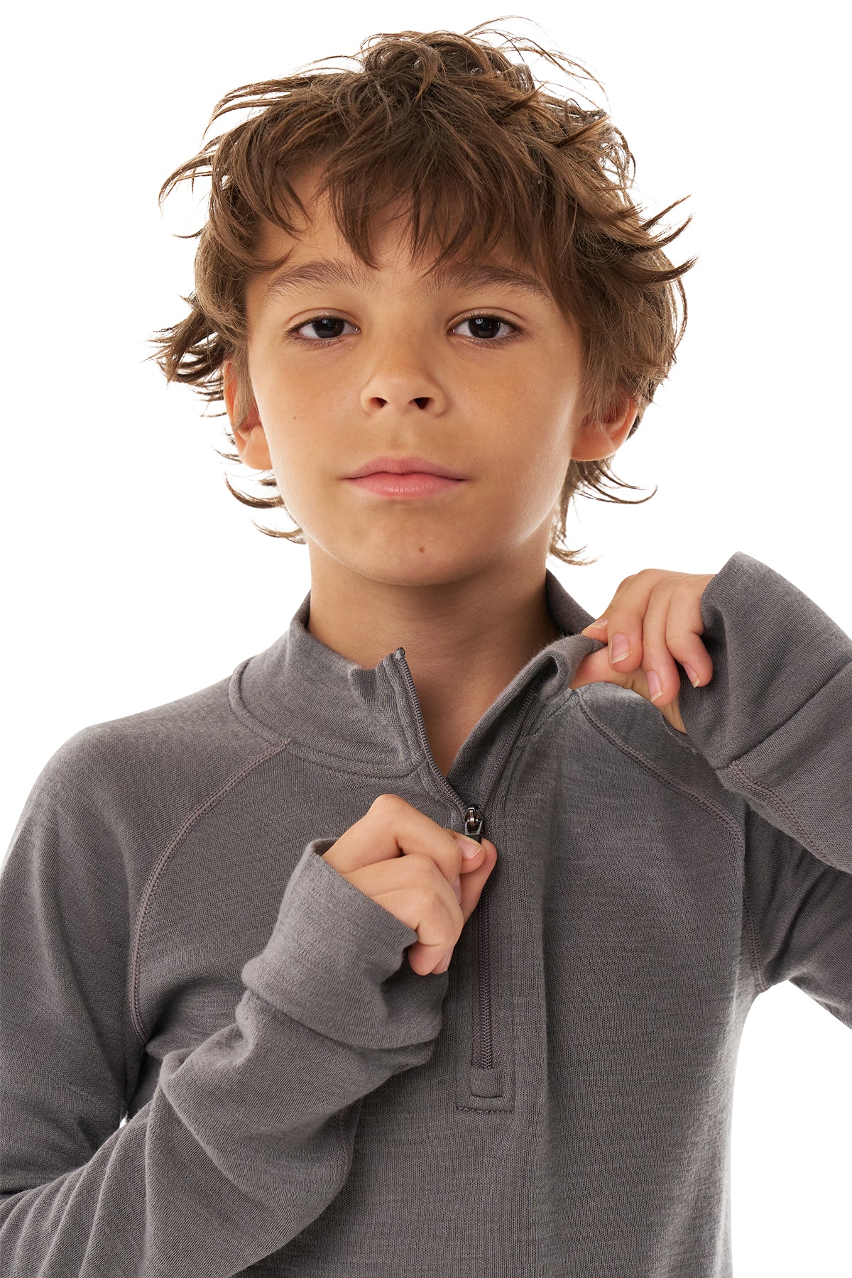 Kids' Merino Half Zip Long Sleeve 250 Perfect Grey — view 8