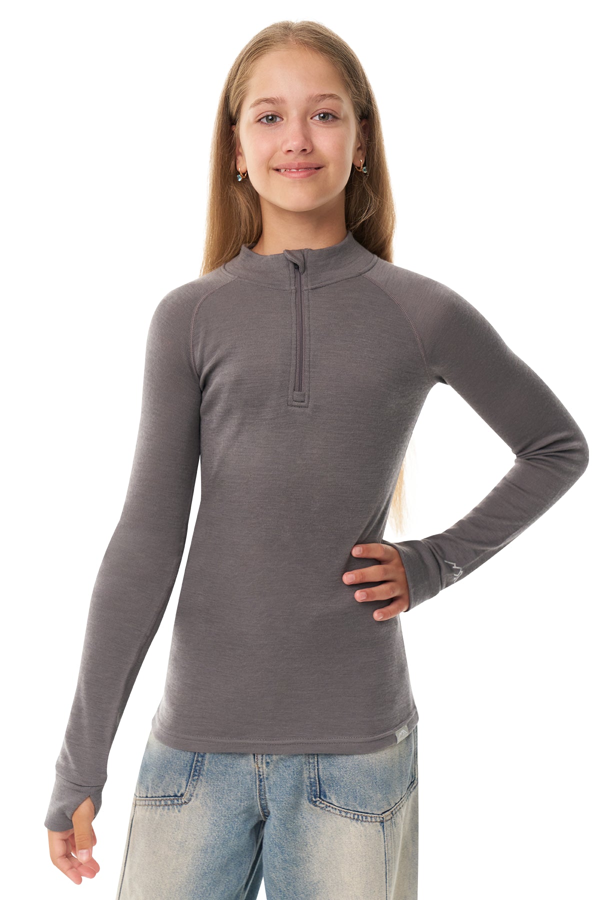 Kids' Merino Half Zip Long Sleeve 250 Perfect Grey