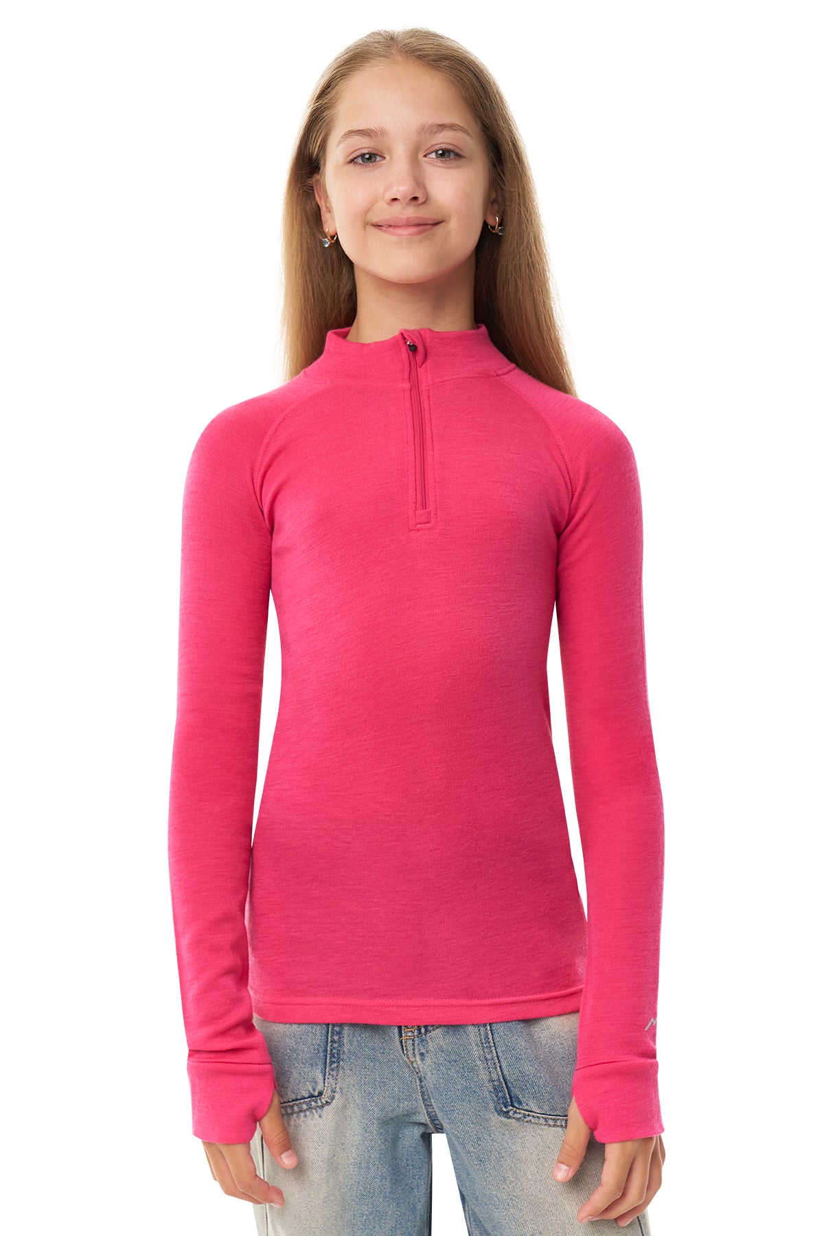 Kids' Merino Half Zip Long Sleeve 250 Pink