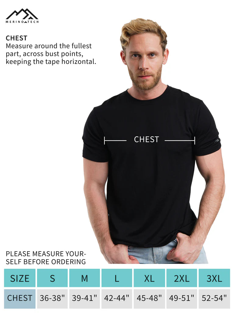 Men's merino T-shirt size chart