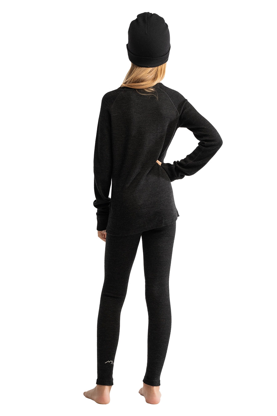 Kids' Merino Set Charcoal Grey + Black Beanie — view 2