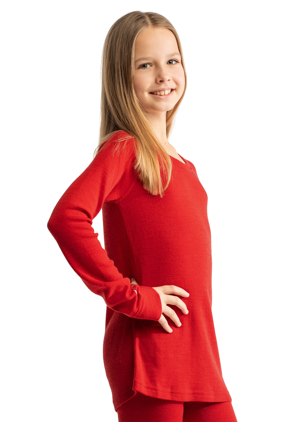 Kids' Merino Wool Long Sleeve 250 Cherry Red — view 3