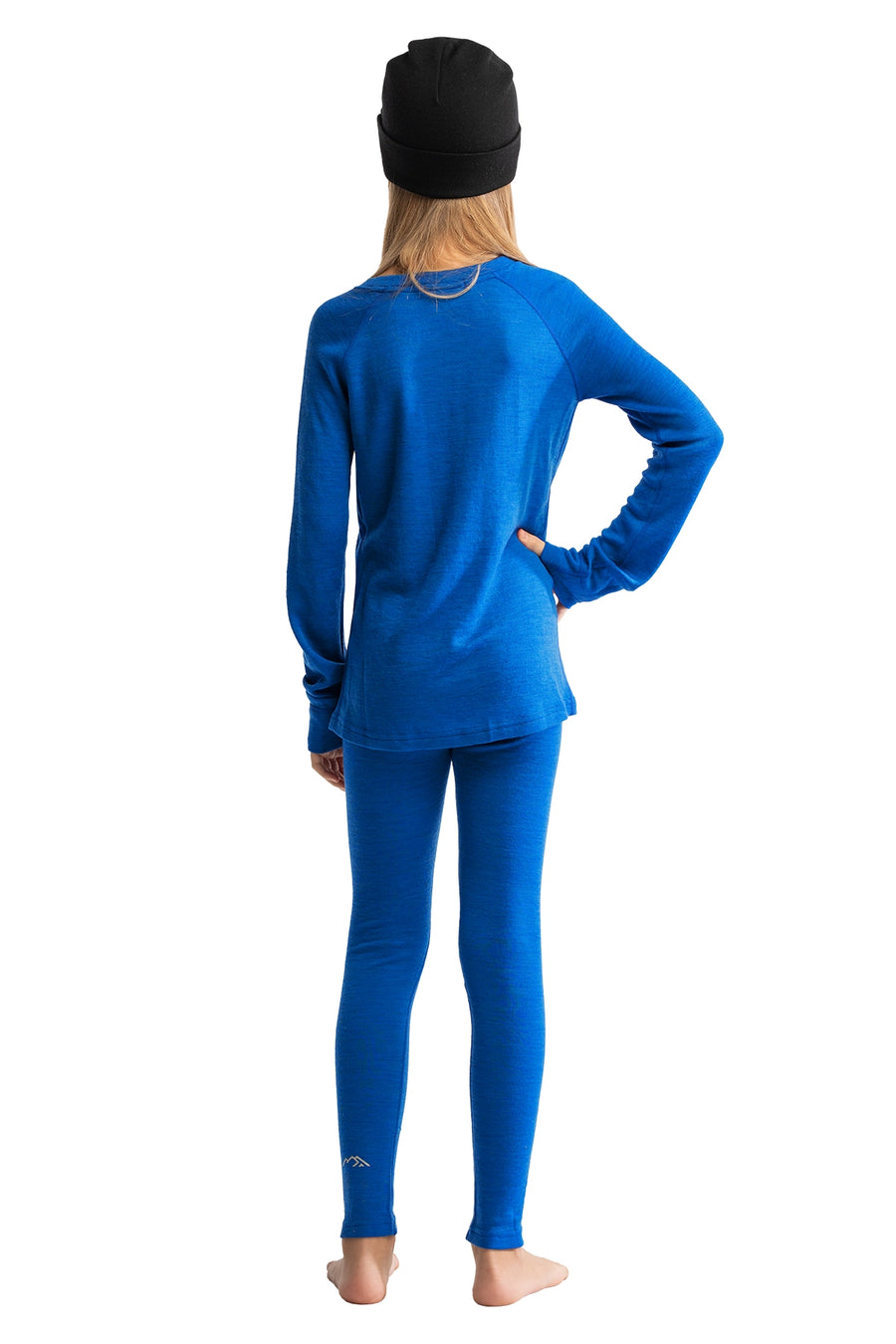 Kids' Merino Set Cobalt Blue + Black Beanie — view 2