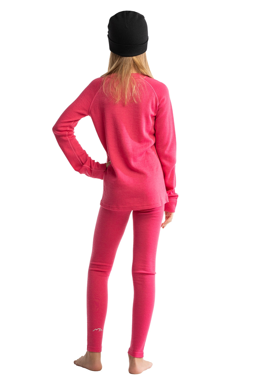 Kids' Merino Set Pink + Black Beanie — view 2