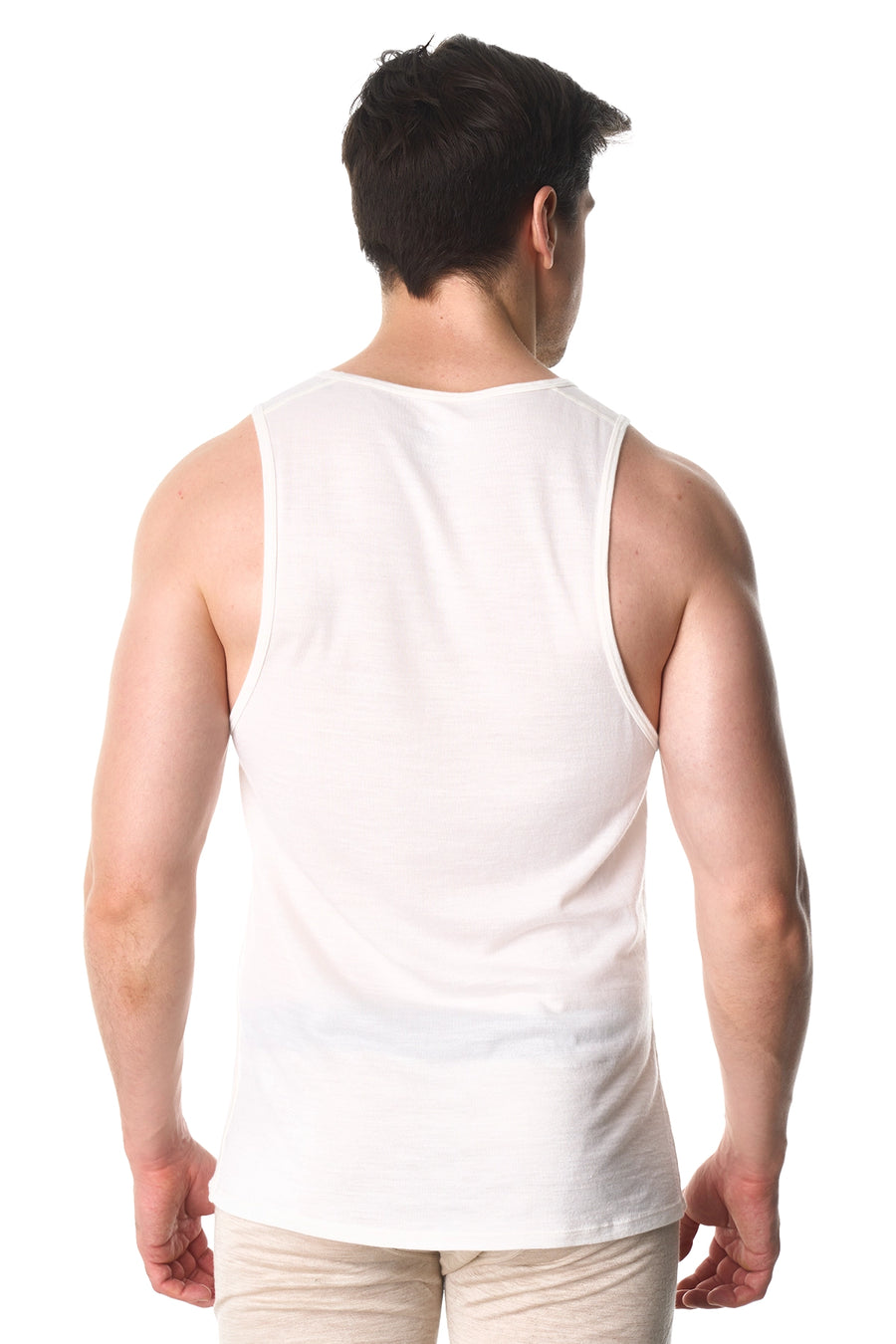 Men's Merino Wool Tank Top A-Shirt White Creamy — view 2