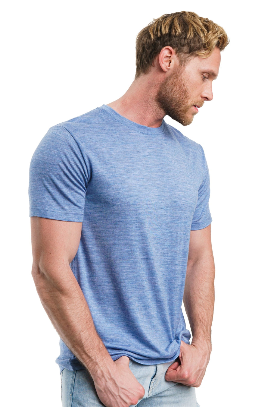 Men's Merino T-shirt 180 Deep Blue Melange with socks — view 3
