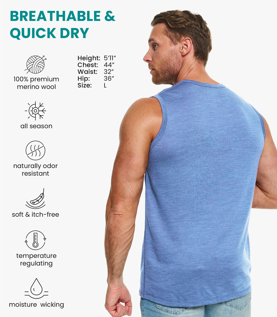 Men's Merino Wool Tank Top Deep Blue — back view