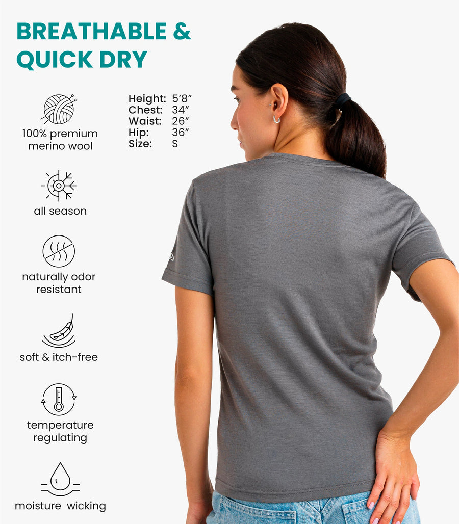 Women's Merino T-shirt 180 Perfect Gray Crewneck — back view