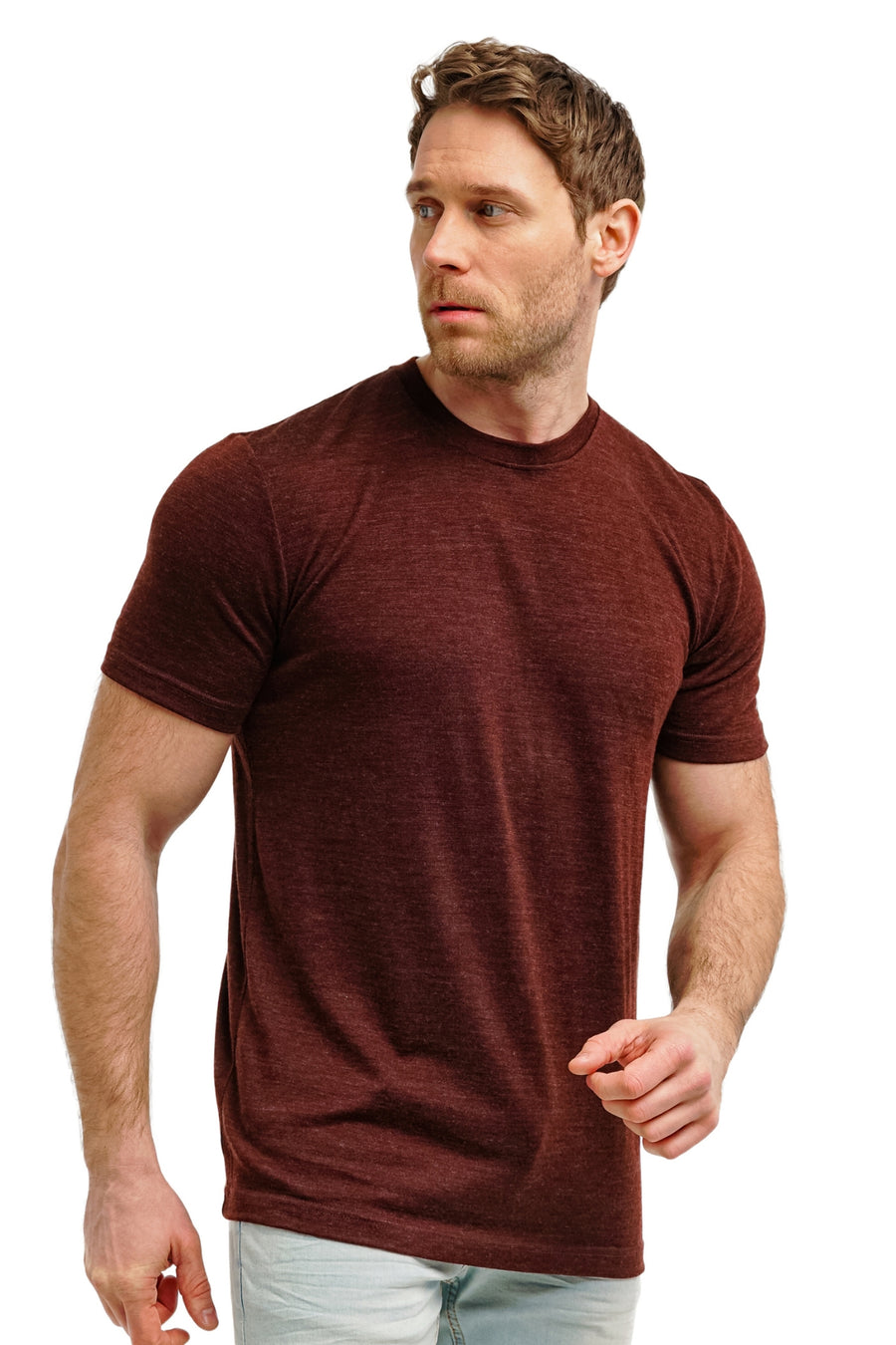 Men's Merino T-shirt 180 Bordo Wine Melange — view 3