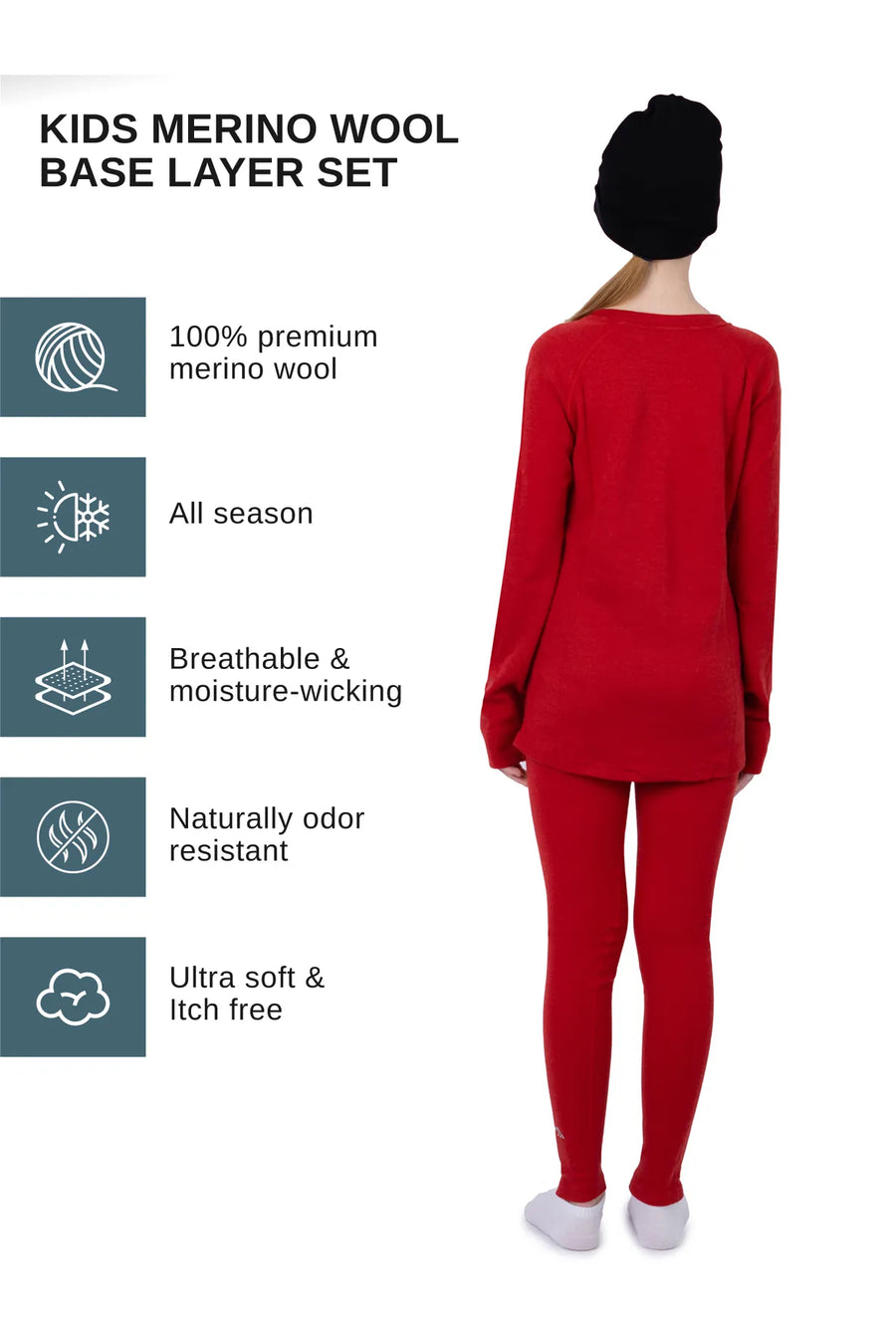 Kids' Merino Set Cherry Red + Black Beanie — view 3