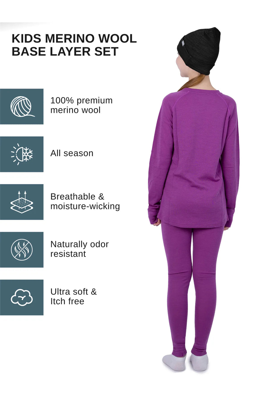 Kids' Merino Set Violet Purple + Black Beanie — view 3