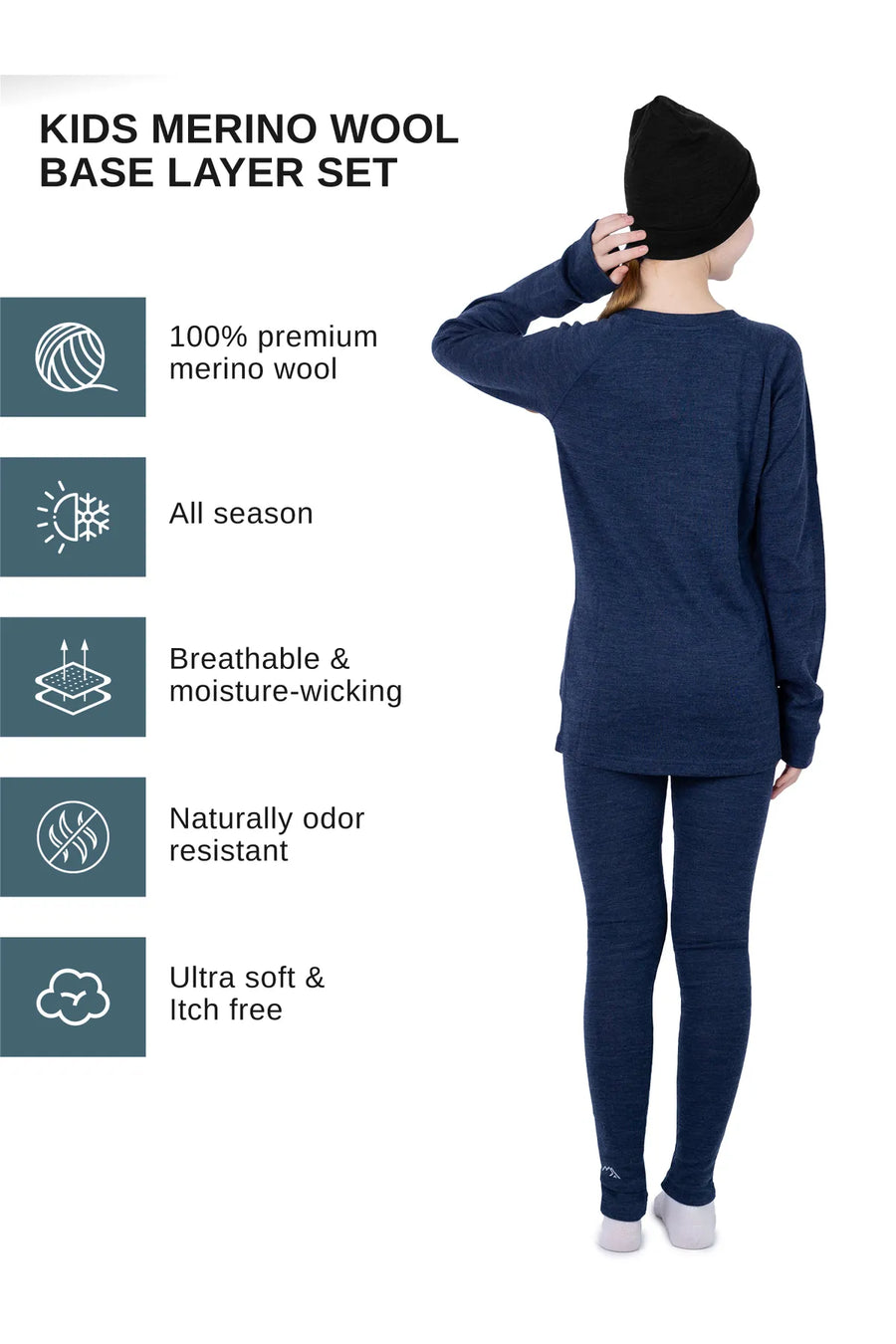 Kids' Merino Set Navy + Black Beanie — view 3