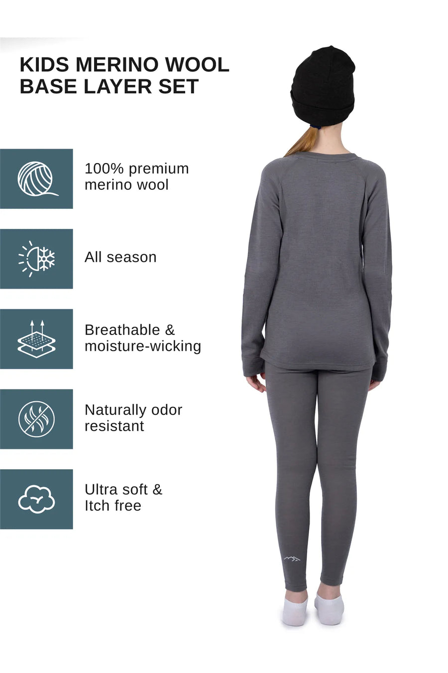 Kids' Merino Set Perfect Gray + Black Beanie — view 3
