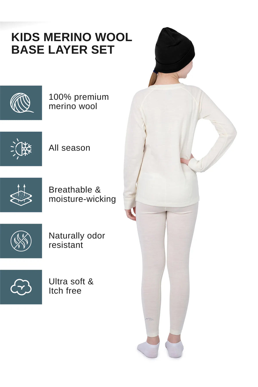 Kids' Merino Set Natural Merinos + Black Beanie — view 3