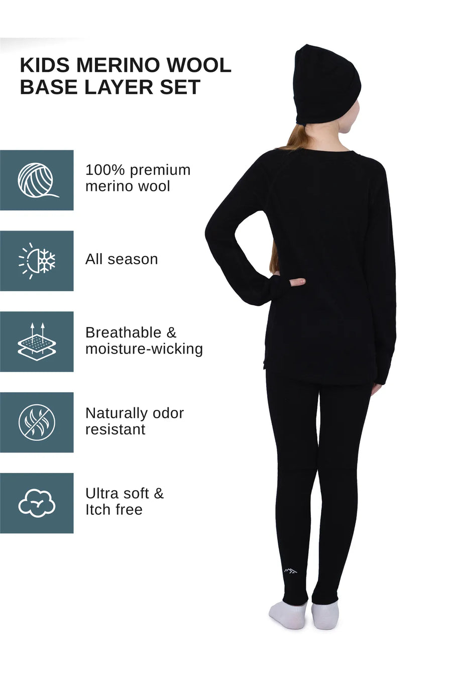 Kids' Merino Set Black + Black Beanie — view 3