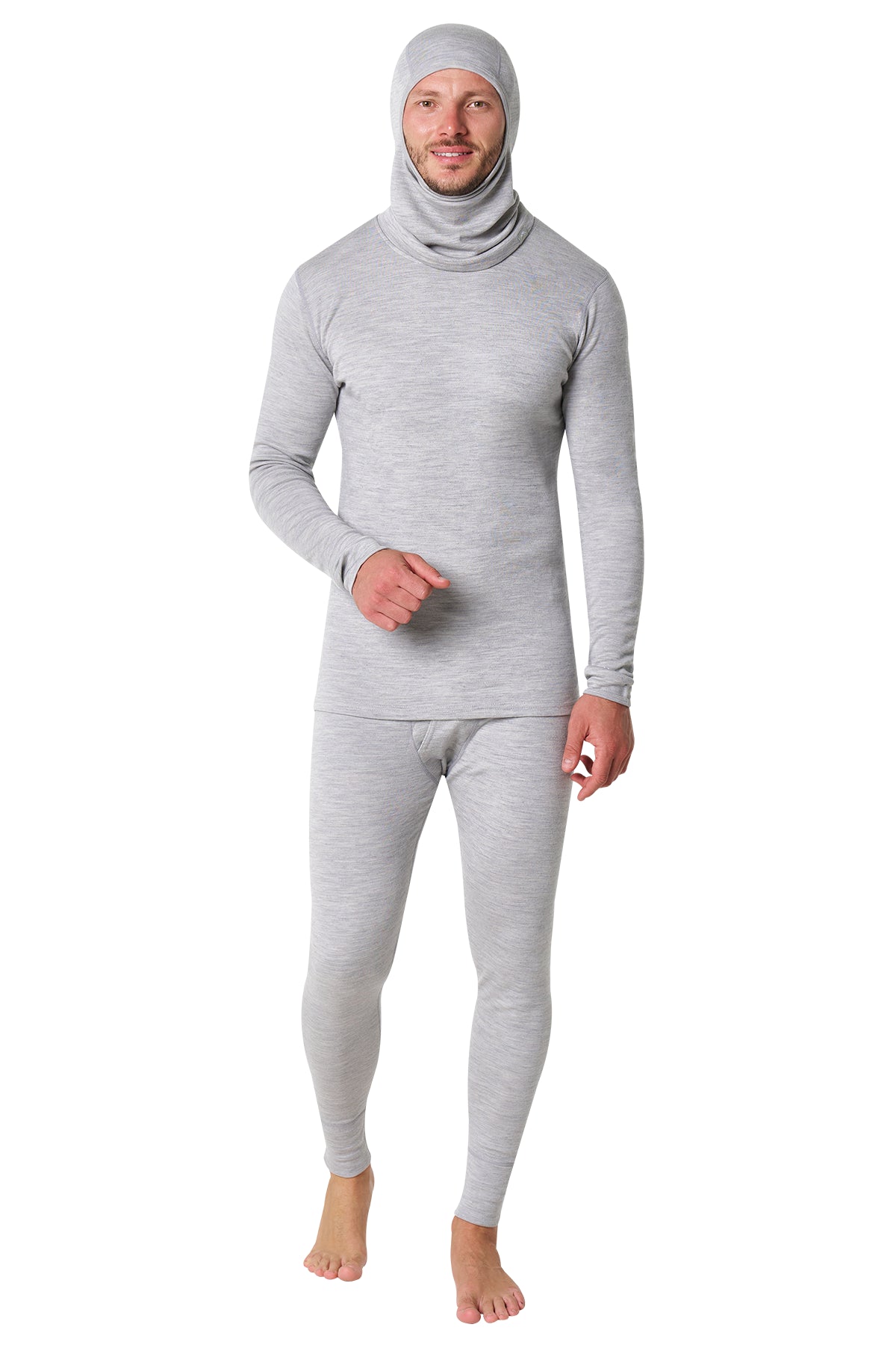 Men's Heather Grey Merino Wool Set 320 + Balaclava