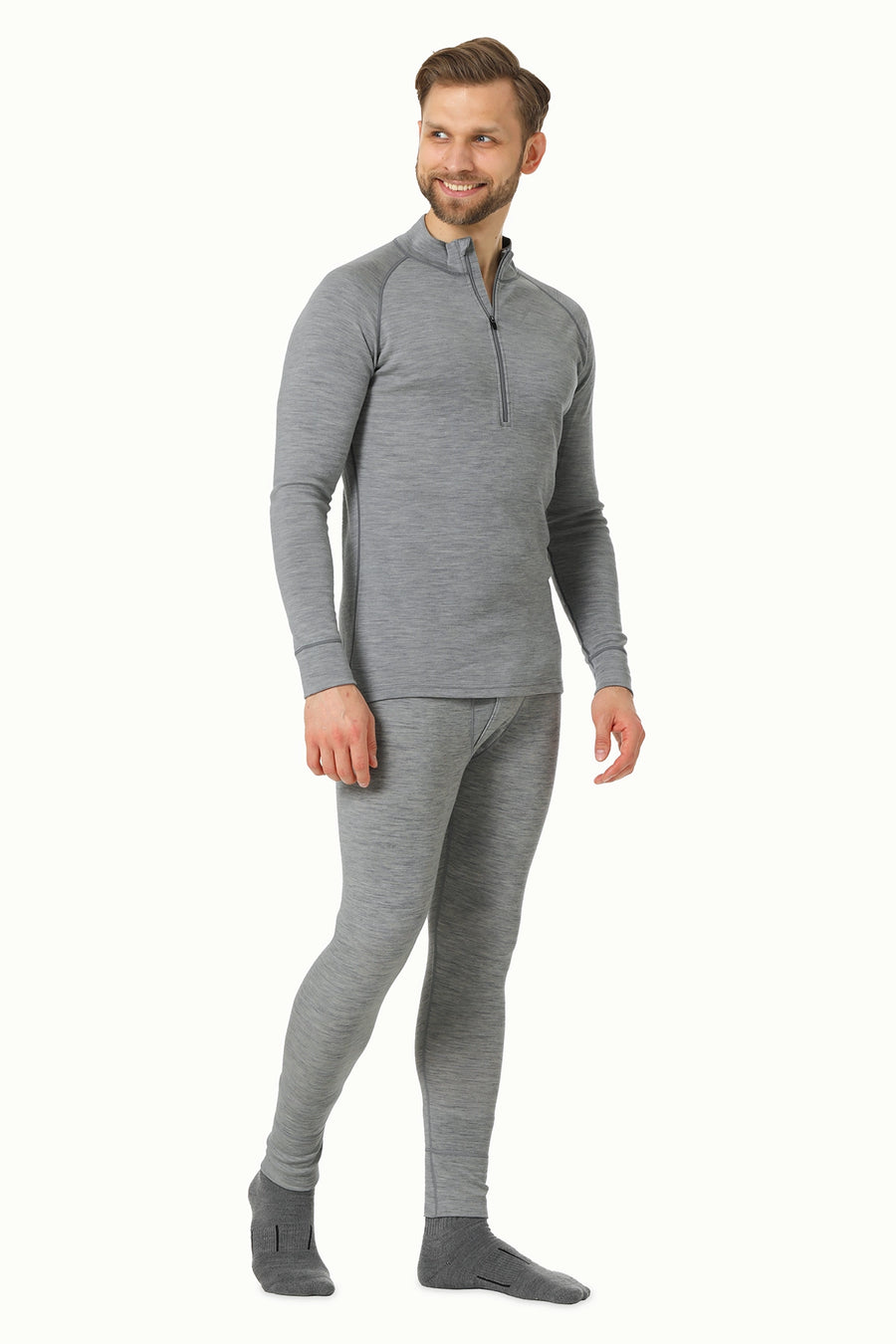Men's Merino Thermal Set Zip 250 Heather Grey — view 3