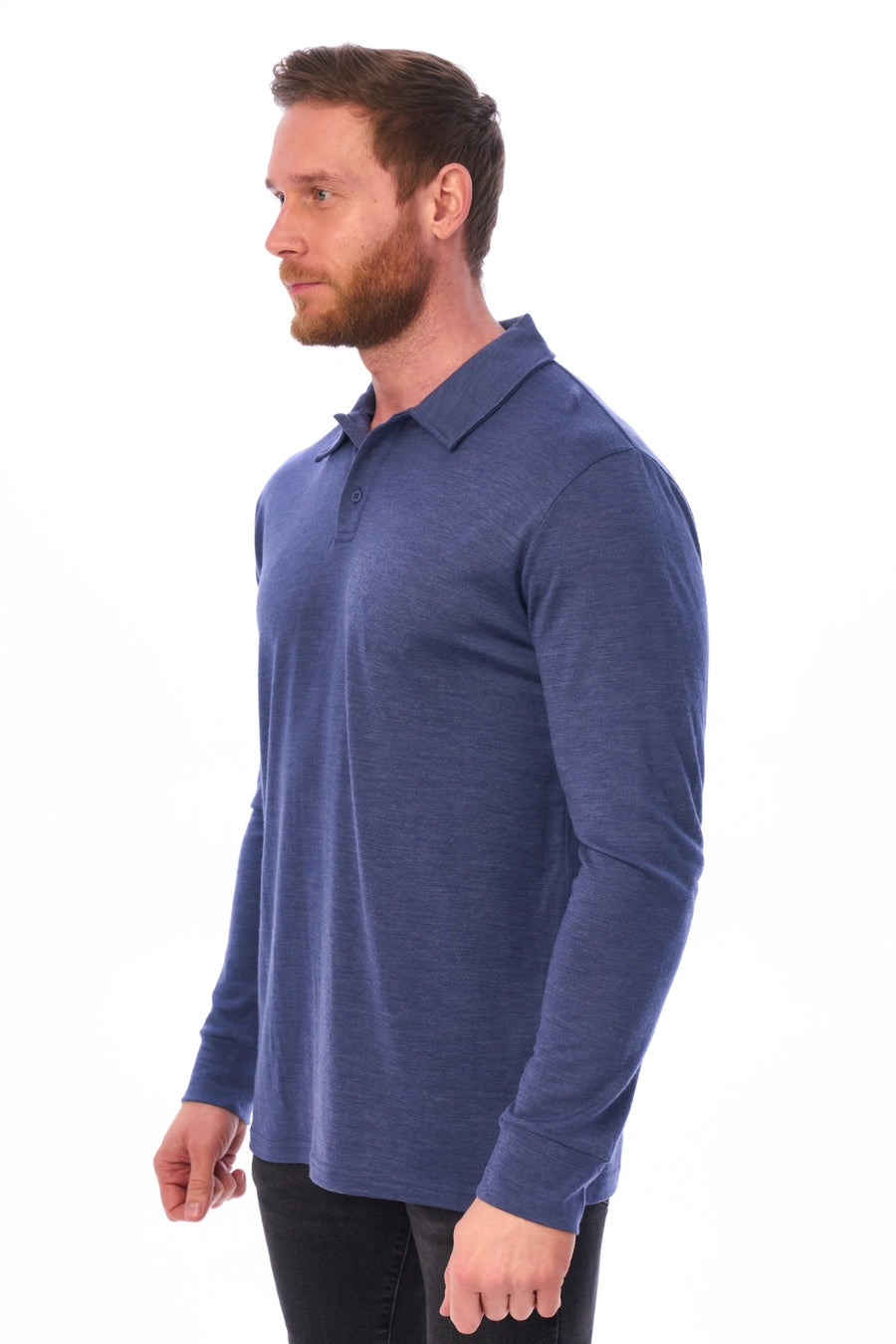 Men's Merino Wool Long Sleeve Polo Grey Blue — view 6
