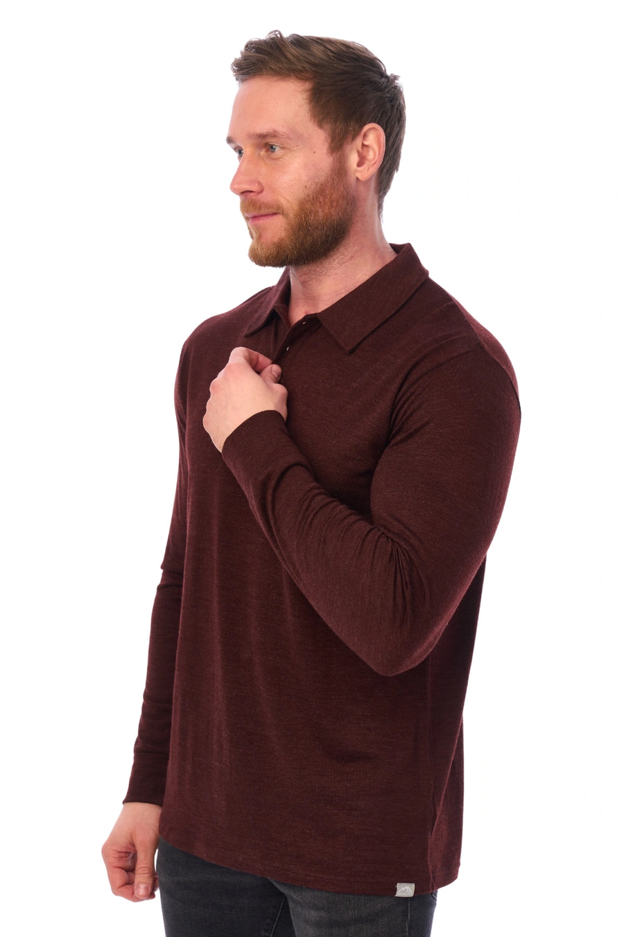 Men's Merino Wool Long Sleeve Polo Bordo — view 6