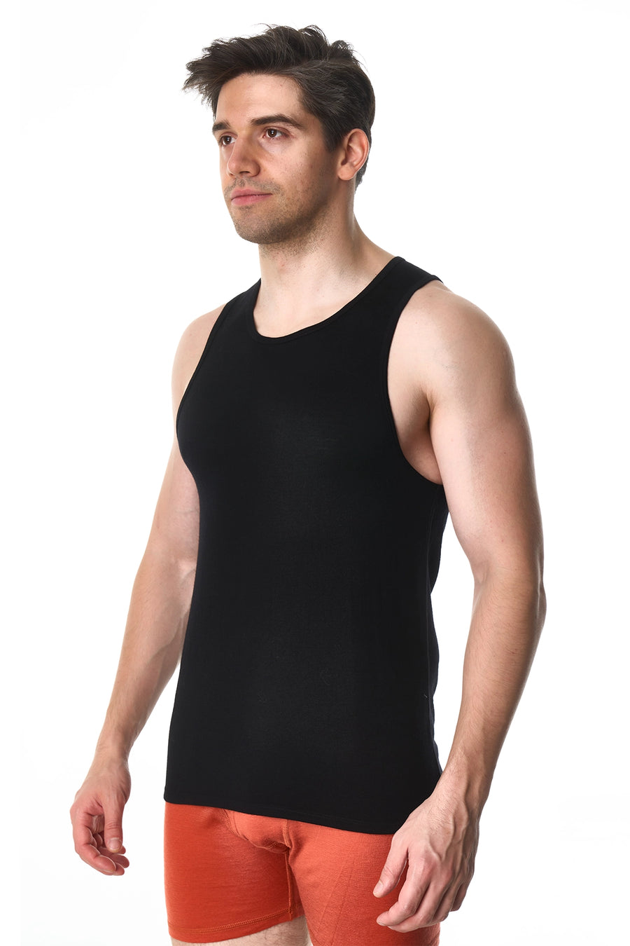 Men's Merino Wool Tank Top A-Shirt Black — view 4