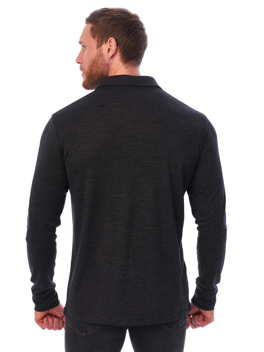 Men's Merino Wool Long Sleeve Polo Charcoal — view 2