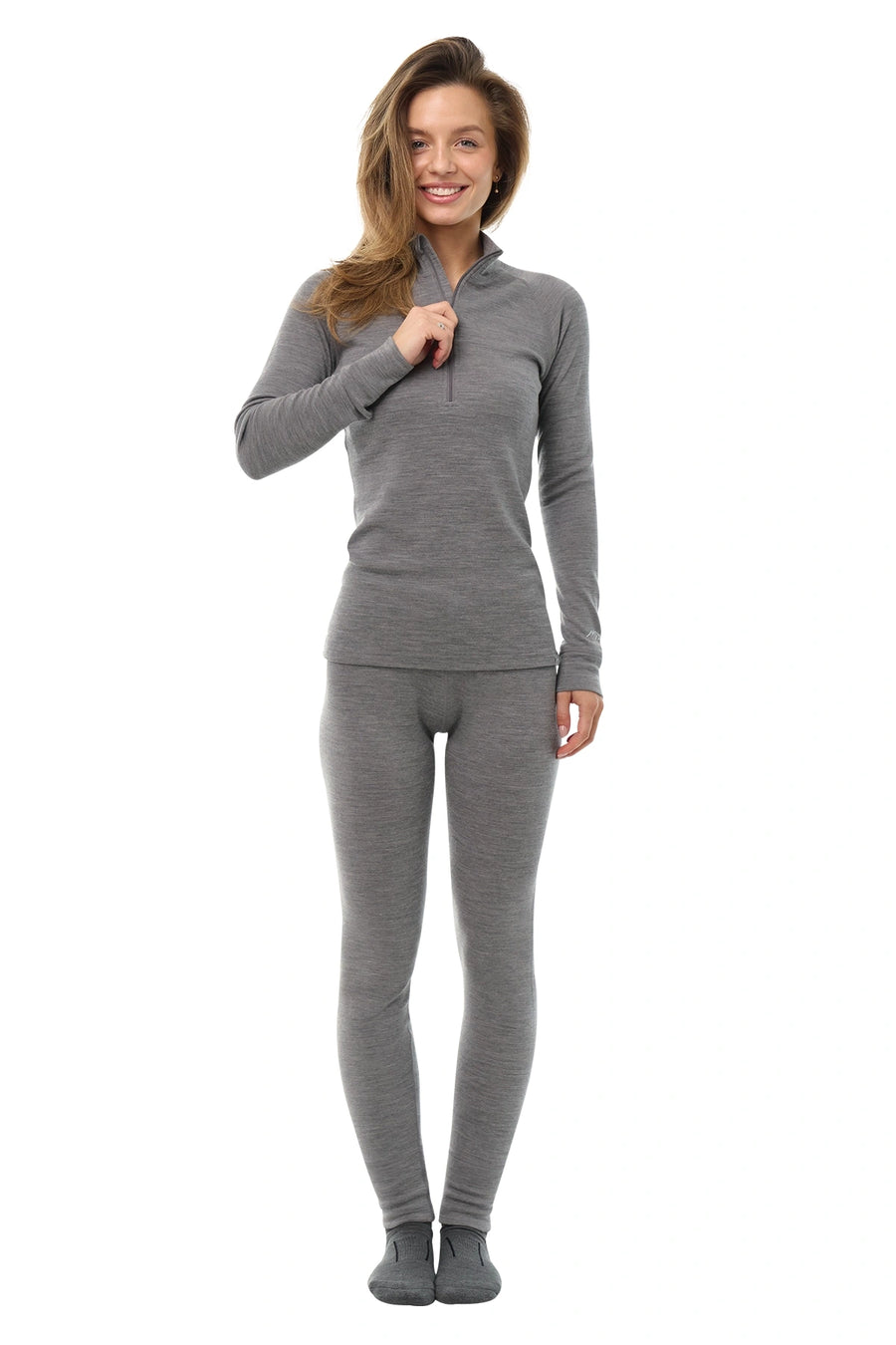 Women's Merino Thermal Set 250 Heather Grey Zip-Up — view 3