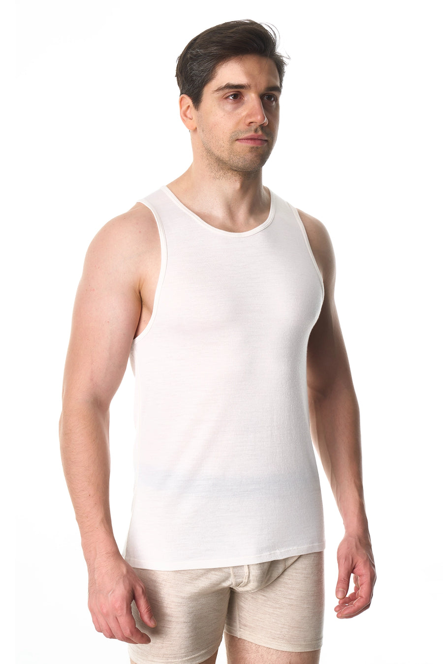 Men's Merino Wool Tank Top A-Shirt White Creamy — view 4