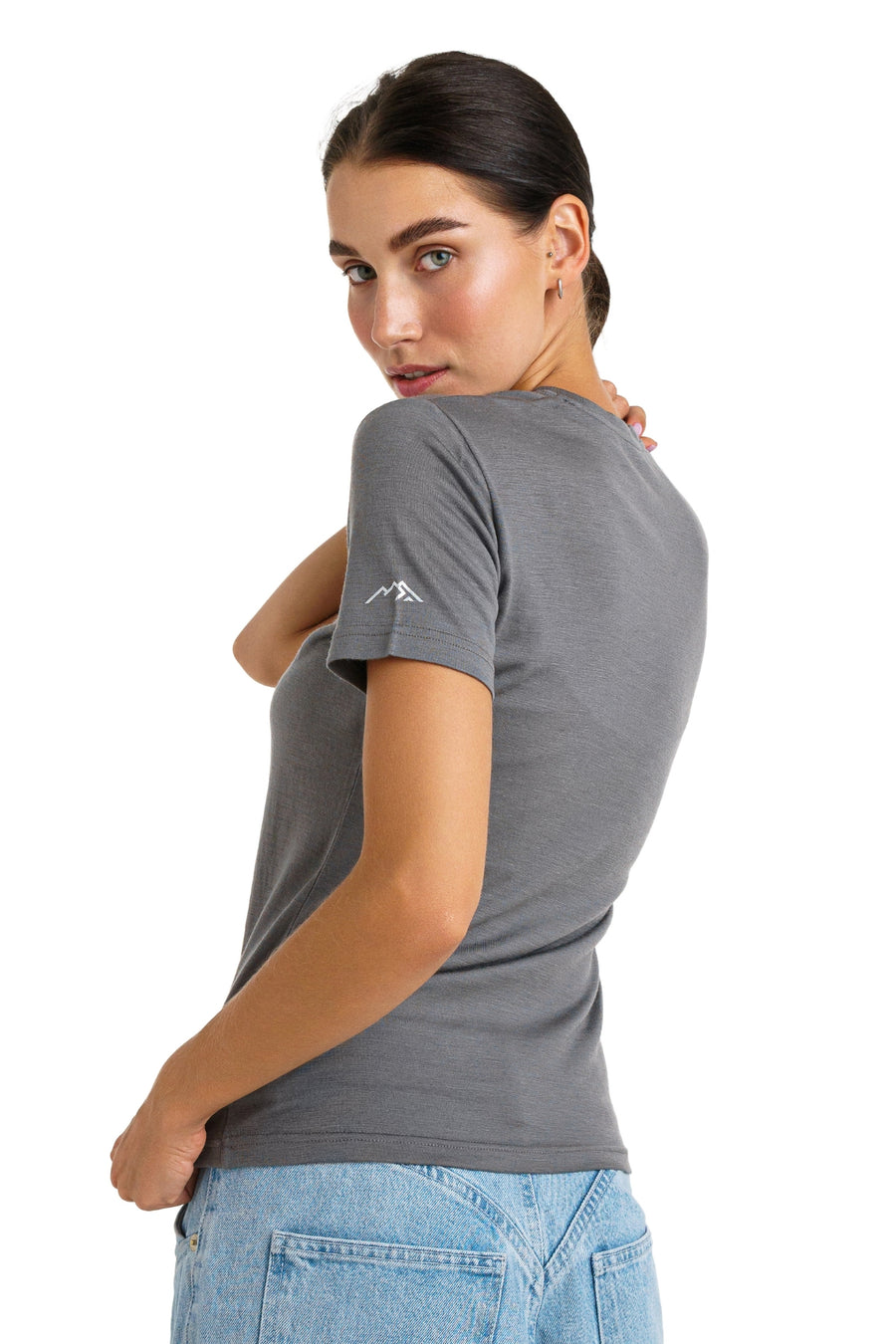 Women's Merino T-shirt 180 Perfect Grey Crewneck with socks — view 2