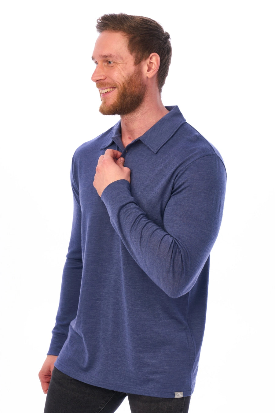 Men's Merino Wool Long Sleeve Polo Grey Blue — view 7