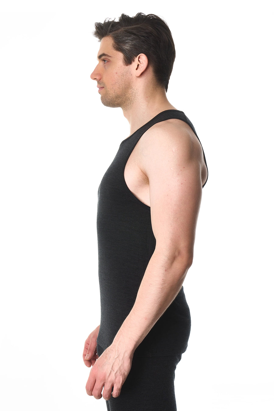 Men's Merino Wool Tank Top A-Shirt Charcoal Grey — view 5