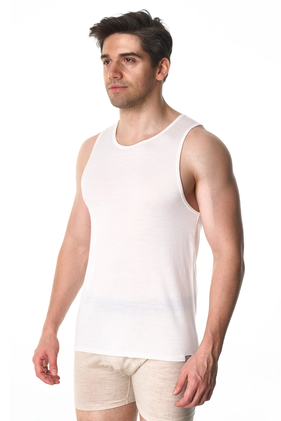 Men's Merino Wool Tank Top A-Shirt White Creamy — view 3