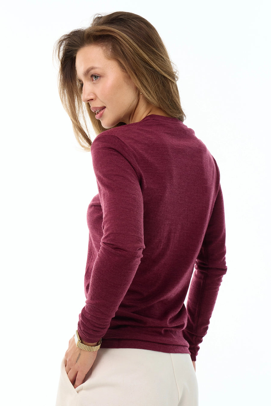 Women's Merino Long Sleeve 190 Burgundy — view 5