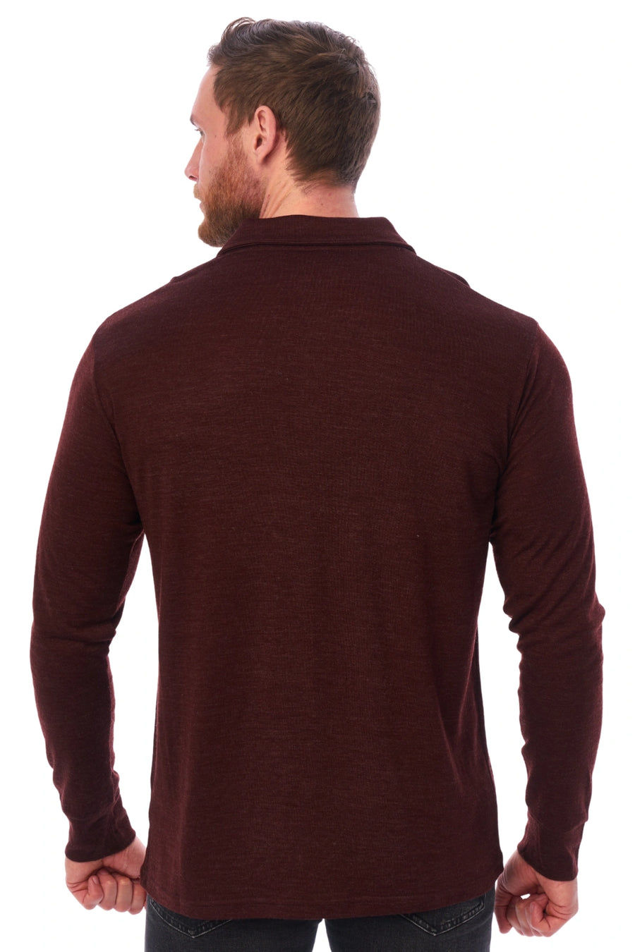 Men's Merino Wool Long Sleeve Polo Bordo — view 2