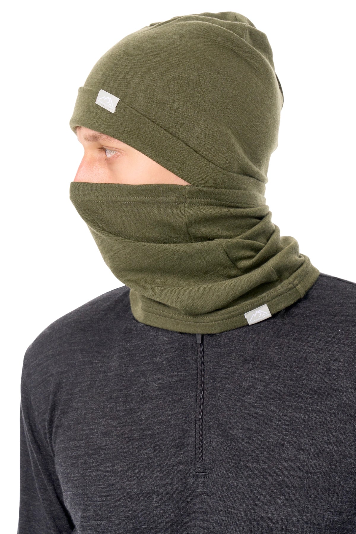 Adult Beanie Dark Olive + Gaiter — view 5