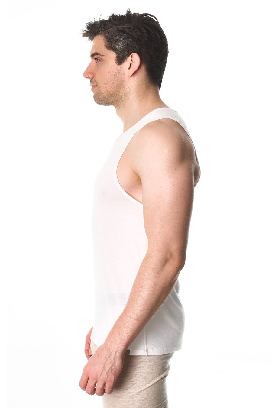 Men's Merino Wool Tank Top A-Shirt White Creamy — view 5