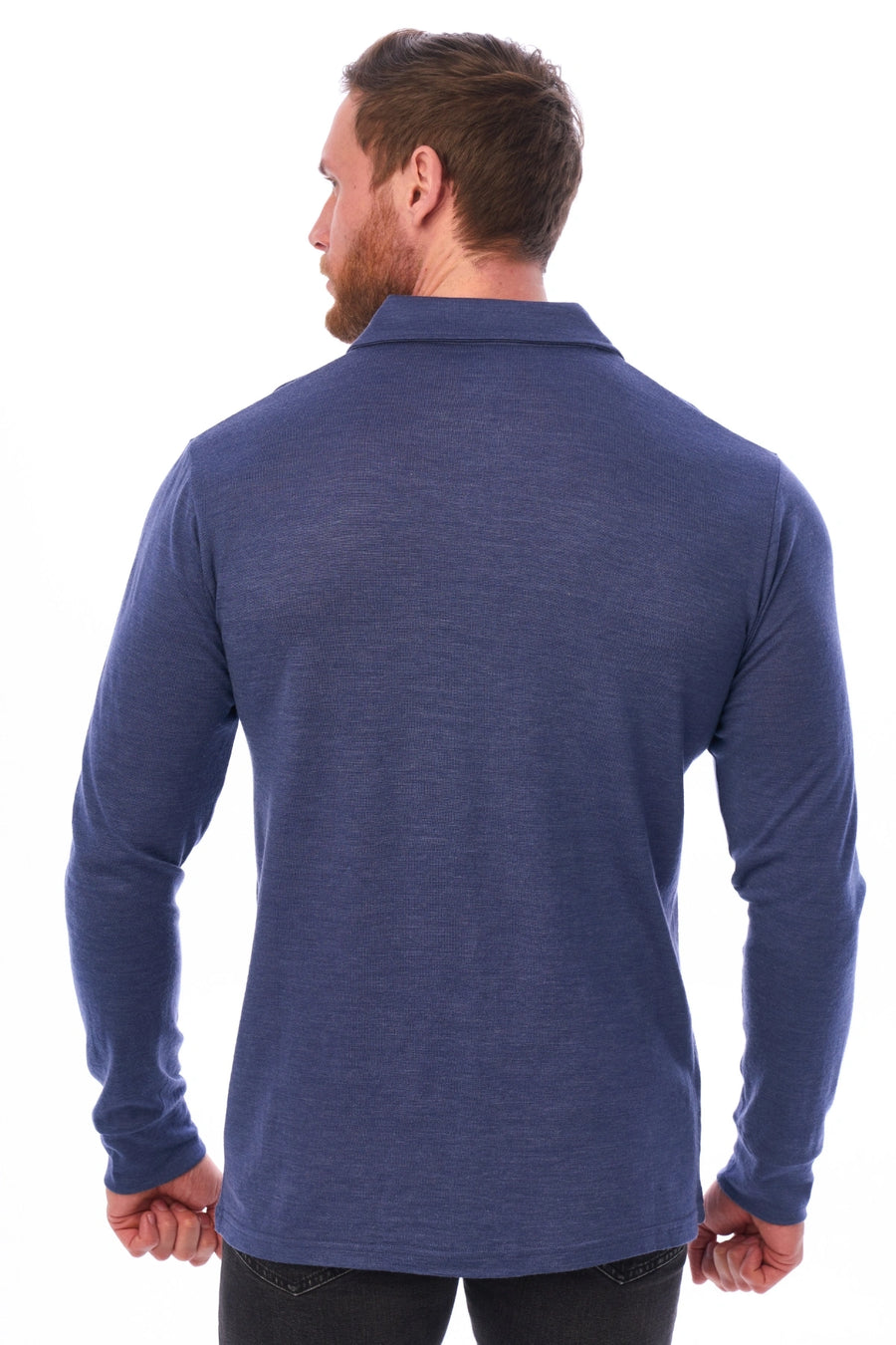 Men's Merino Wool Long Sleeve Polo Grey Blue — view 2