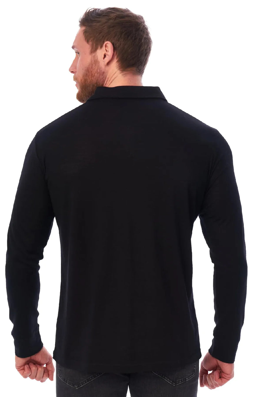 Men's Merino Wool Long Sleeve Polo Black — view 2